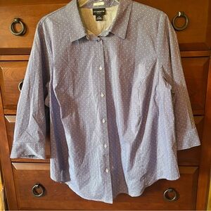 🛒 Size 2X, Liz Claiborne Blue Stripe & Polka Dot 3/4 Sleeve, button down shirt.